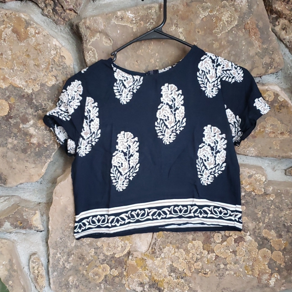 Ornate Floral Navy Blue Crop Top